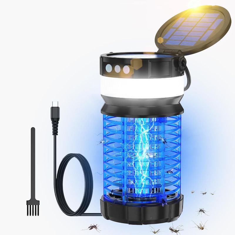 Photo 1 of Solar Bug Zapper Outdoor & Indoor, 4200V Mosquito Zapper Waterproof Fly Trap, Portable Electric Mosquito Killer with LED Light for Home, Kitchen, Backyard, Camping (Blue)