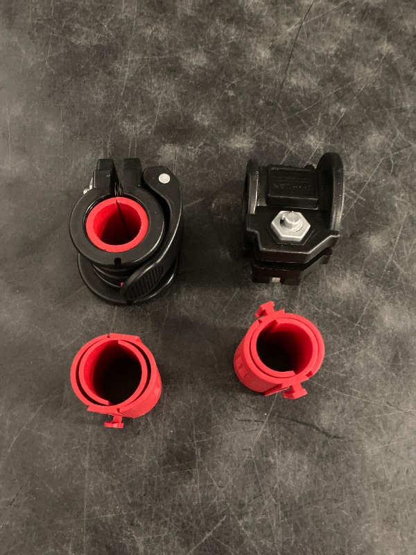 Photo 1 of Barbell Clips 1 inch Barbell Clamps 0.9-1.18inch Quick Release Weight Clips for Bars Multi-Size Adjustable Olympic Barbell Clamps (Red + Black)