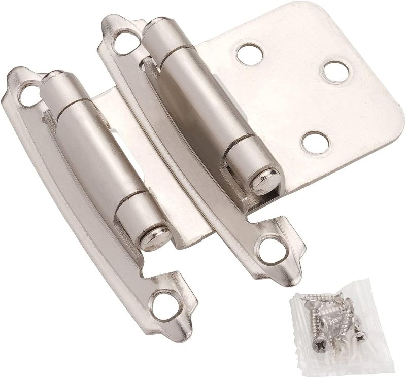 Photo 1 of DecoBasics Cabinet Hinges Brushed Nickel for Kitchen Cabinets Doors (5 Pair -10 Pcs) -1/2" Overlay (Variable) -Self Closing Kitchen Cabinet Hinges Flush Mount w/Silicon Bumpers & Hardware Screws