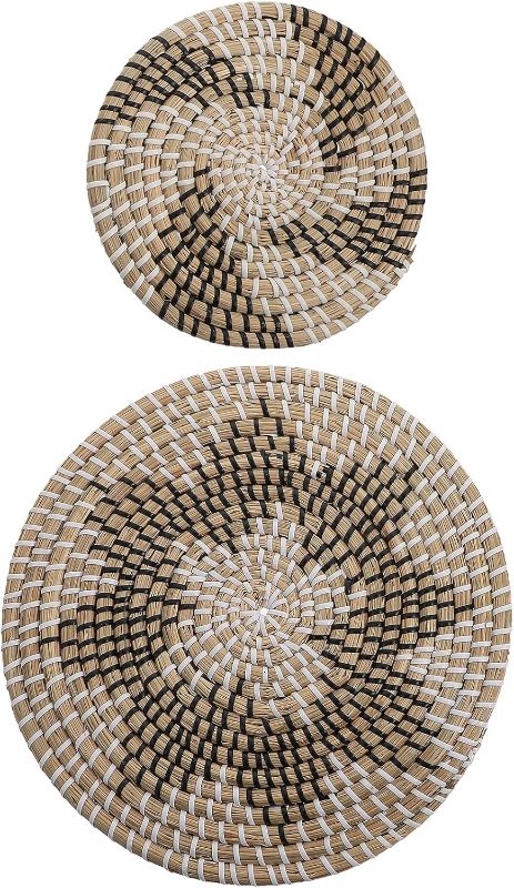 Photo 1 of 2pcs Set Bedding Simple Ornament Disk Wall Decor Round Shape Pendant Wall Ornament Decorative Grass Weave Decor Wall Hanging Pendant Creative Disk Pendant Circular Wall Adorn