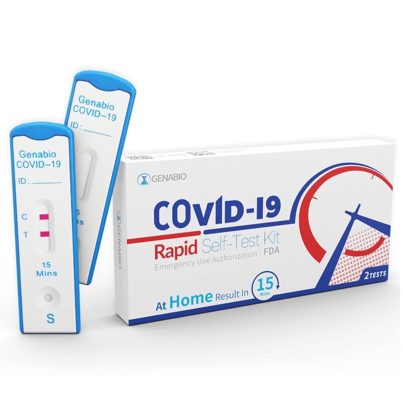 Photo 1 of Genabio COVID-19 Rapid Self-Test Kit (15 Minute Results), OTC at Home Self Test, Non-Invasive Short Nasal Swab, FDA/EUA Authorized, HSA/FSA Eligible (1 Pack, 2 Tests)