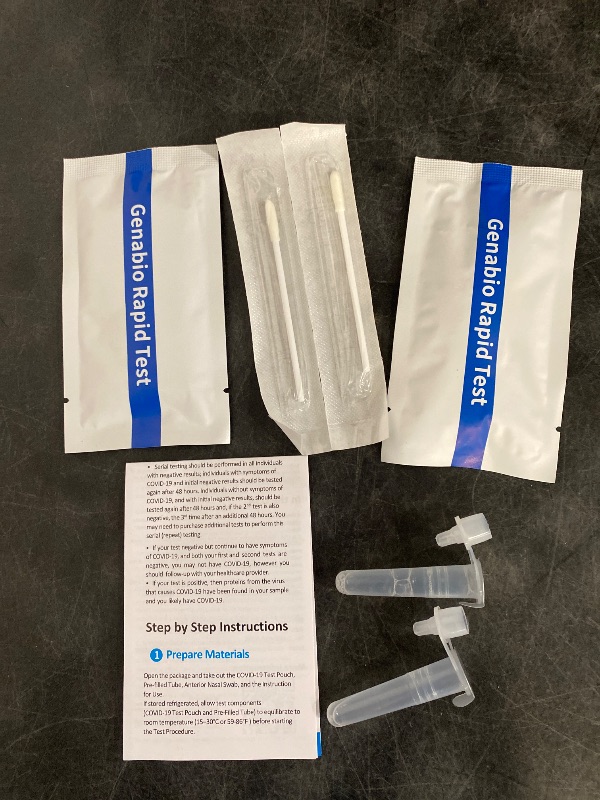 Photo 1 of Genabio COVID-19 Rapid Self-Test Kit (15 Minute Results), OTC at Home Self Test, Non-Invasive Short Nasal Swab, FDA/EUA Authorized, HSA/FSA Eligible (1 Pack, 2 Tests)