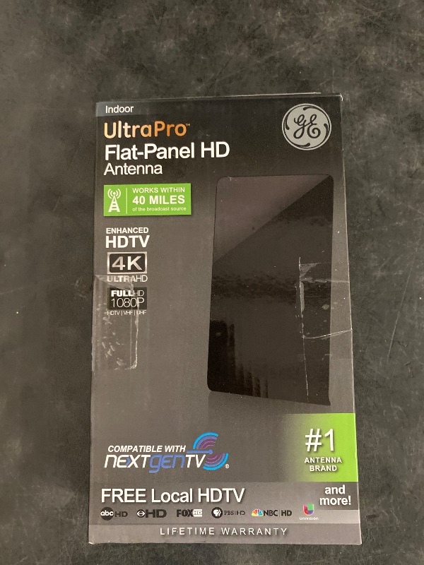 Photo 1 of GE Flat Panel Indoor HD Digital TV Antenna, Long Range Smart TV Antenna, Supports 4K 1080P HD Smart TV VHF UHF, Extendable Dipole Rabbit Ears, Adjustable Stand, 5ft Coax HDTV Cable, 33681