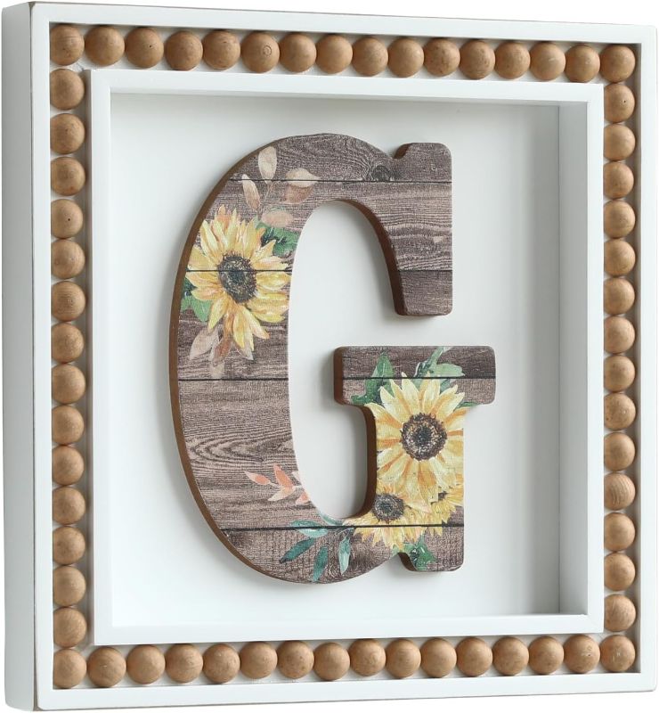 Photo 1 of COLLECTIVE HOME - Monogram Wall Signs, Sunflower Decorative with Beads, Personalized Letters for Wall Decor, Tabletop Alphabet Signs, 10" x 10", (G)