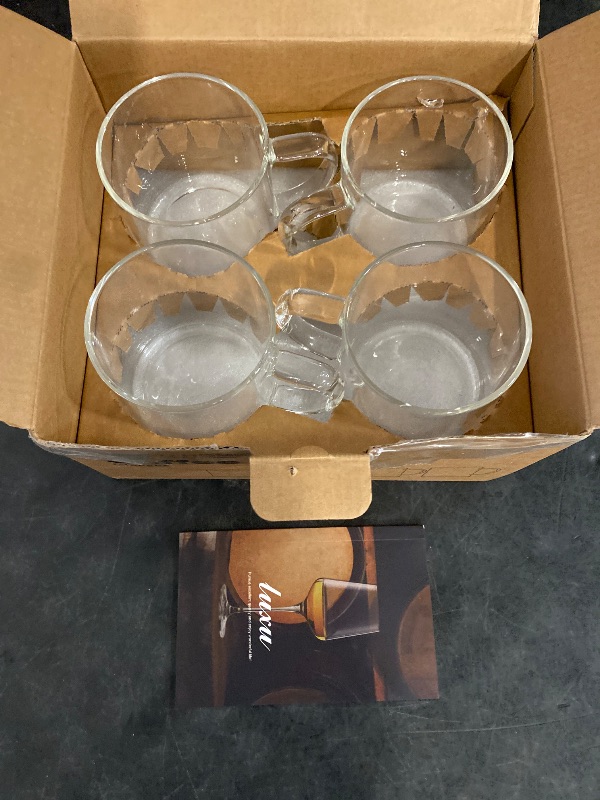 Photo 1 of LUXU Glass Coffee Mugs Set of 4,14 oz Clear Coffee Cups,Hand Blown&Seamless Design,Heat Resistant and Explosion-Proof,Lightweight Tea Mugs with Anti Scald Handle Ideal for Home,Cafe