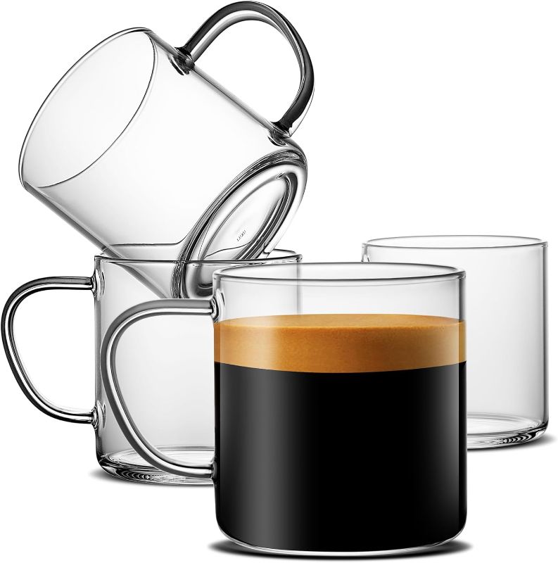 Photo 1 of LUXU Glass Coffee Mugs Set of 4,14 oz Clear Coffee Cups,Hand Blown&Seamless Design,Heat Resistant and Explosion-Proof,Lightweight Tea Mugs with Anti Scald Handle Ideal for Home,Cafe