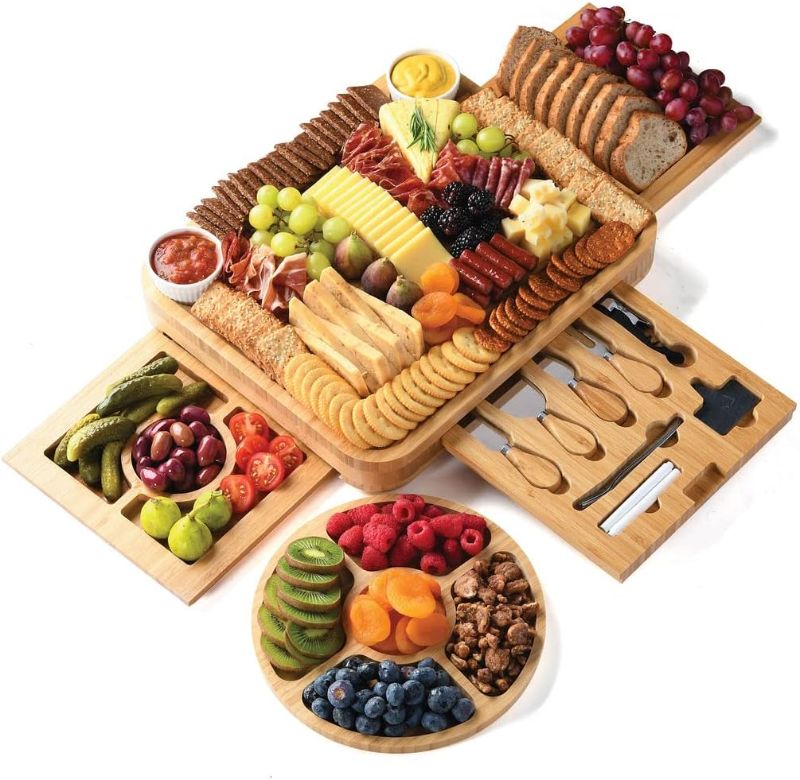 Photo 1 of Bamboo Charcuterie Boards Gift Set - Simple Meat and Cheese Board Set with Charcuterie Board Accessories, Valentines Day Gifts for Her, Unique House Warming Gifts New Home - Home it