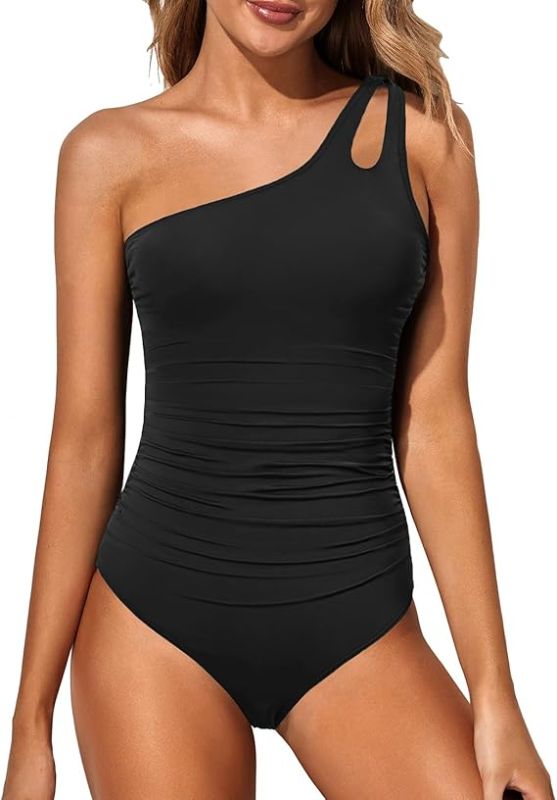 Photo 1 of XXL Holipick One Shoulder One Piece Swimsuit for Women Tummy Control Bathing Suits Modest Full Coverage Keyhole Swimwear