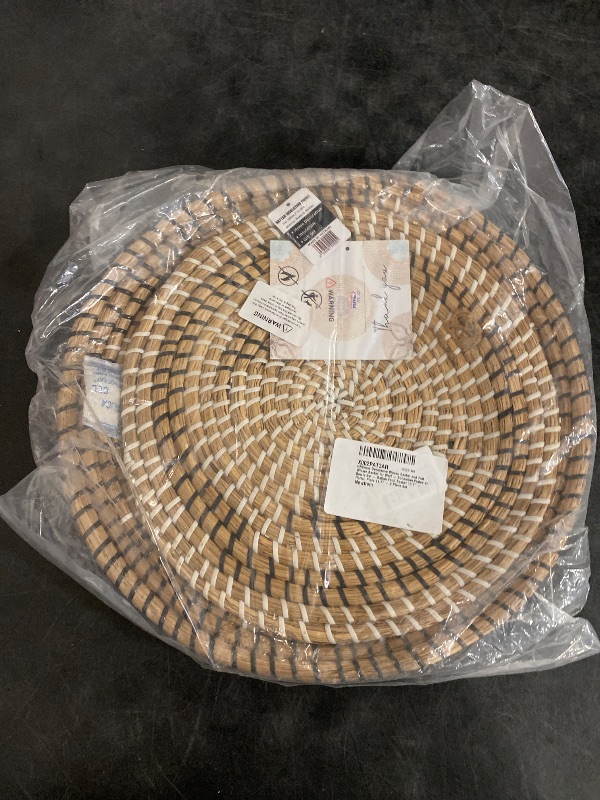 Photo 1 of Decorative Woven Basket and Flat Wicker Basket for Wall - Bohemian Plates and Bowls Set - Rattan Fruit Basket 13.7" - Rattan Plate 11.7" - 2 Piece Set
