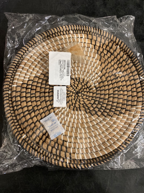 Photo 1 of Decorative Woven Basket and Flat Wicker Basket for Wall - Bohemian Plates and Bowls Set - Rattan Fruit Basket 13.7" - Rattan Plate 11.7" - 2 Piece Set