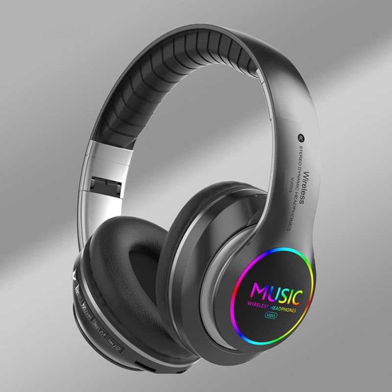 Photo 1 of Wireless Headphone with Cool RGB Light On Ear - Retro Bluetooth Headset, HiFi Stereo Sound, Noise Cancelling Lightweight Headphone, Deep Bass for PC Mobile Phone Laptop Mac Gaming Console Jogging
