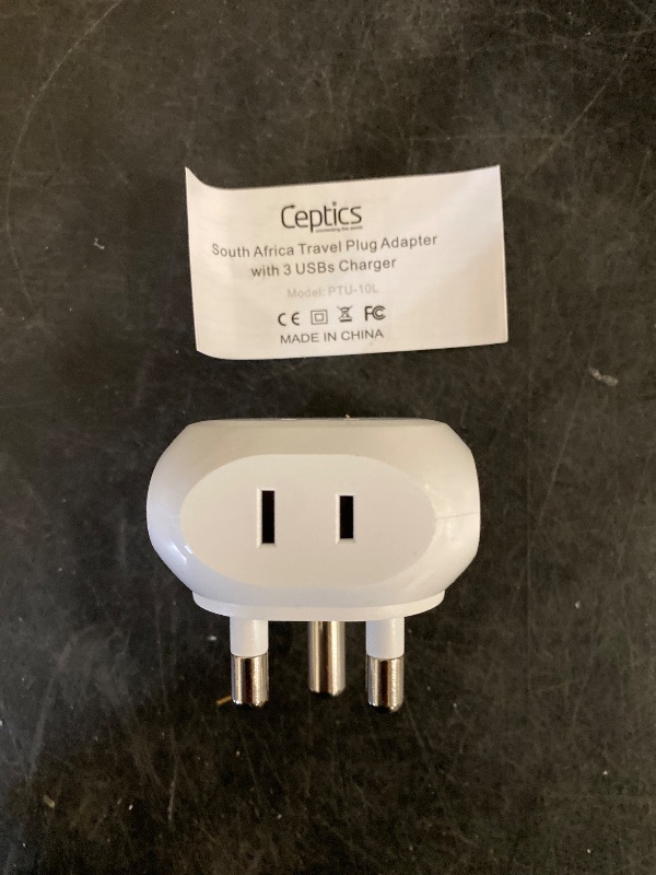Photo 1 of Ceptics South Africa Travel Adapter - 5 Input with QC 3.1A Dual USB and USB-C - Ultra Compact - Light Weight - USA to Any Type M Countries Such as Namibia, Botswana and More (PTU-10L), White