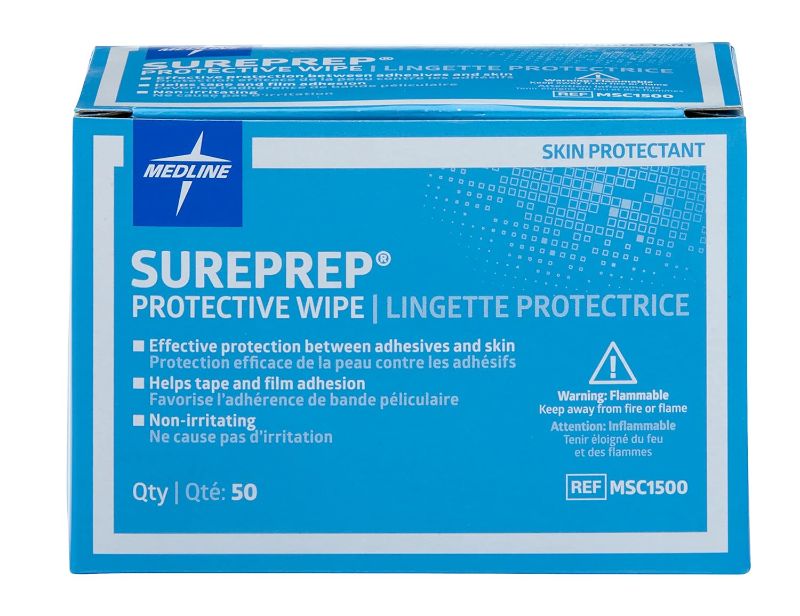 Photo 1 of Medline SurePrep Skin Protective Barrier, Wipe - Premium Quality Medical Supplies for Skin Care and Protection, Pack of 50