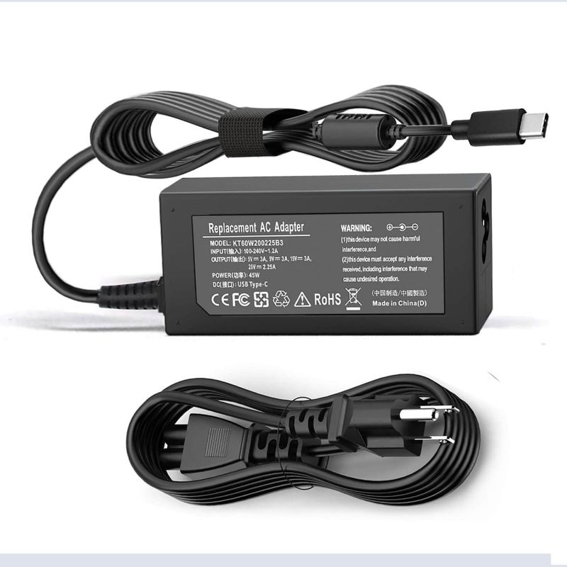 Photo 1 of 45W USB C Laptop Charger for Acer Chromebook R13 11 13 15 311 315 CP311 CP713 C933 CB5-312T R751T SF713 SP714 N17Q5 N17P6 N16Q10 N16Q14 N16Q12 N18Q1 N15Q13 PA-1450-78 A16-045N1A AC Adapter Power Cord