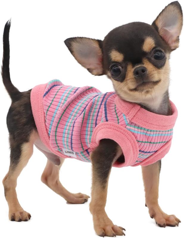 Photo 1 of 100% Cotton Rib Dog Shirt Vest for Small Dogs Teacup Chihuahua Yorkie Puppy Clothes Tank Tee-Pink/XXS