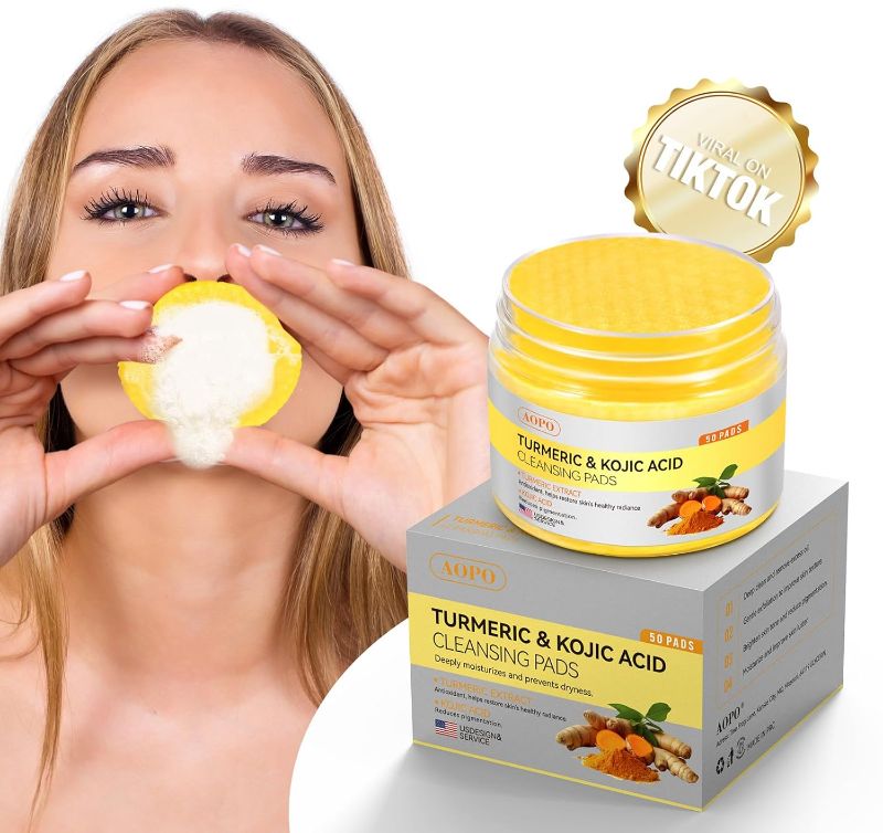 Photo 1 of Kojic Acid and Turmeric Cleansing Pads, 50 Pcs, for Face Cleansing and Exfoliation