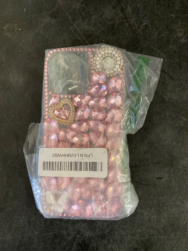 Photo 1 of iPhone 15 Glitter Bling Case,Cute Luxury 3D Crown Crystal Rhinestone Diamond Sparkle Stunning Stones Pearl with Wrist Strap Chain Women Girls Protective Case for iPhone 15 6.1 inch (Pink)