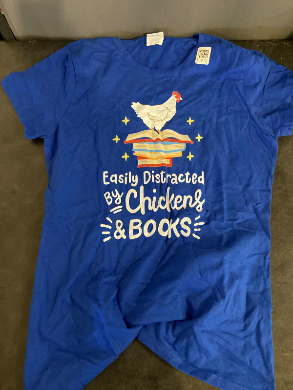 Photo 1 of XS Easily Distracted By Chickens And Books Chicken Book Lover T-Shirt