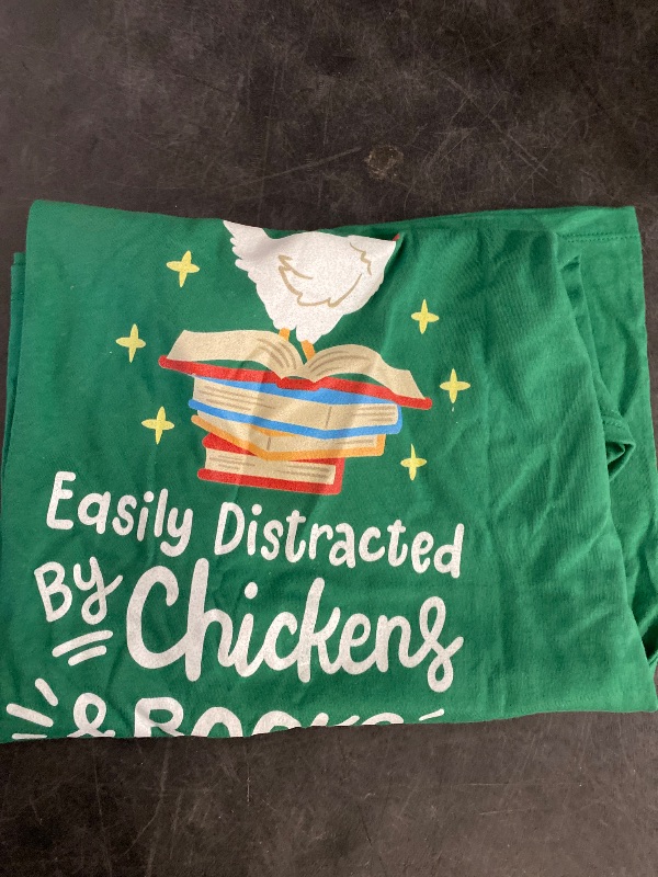 Photo 1 of (XS) Easily Distracted By Chickens And Books Chicken Book Lover T-Shirt