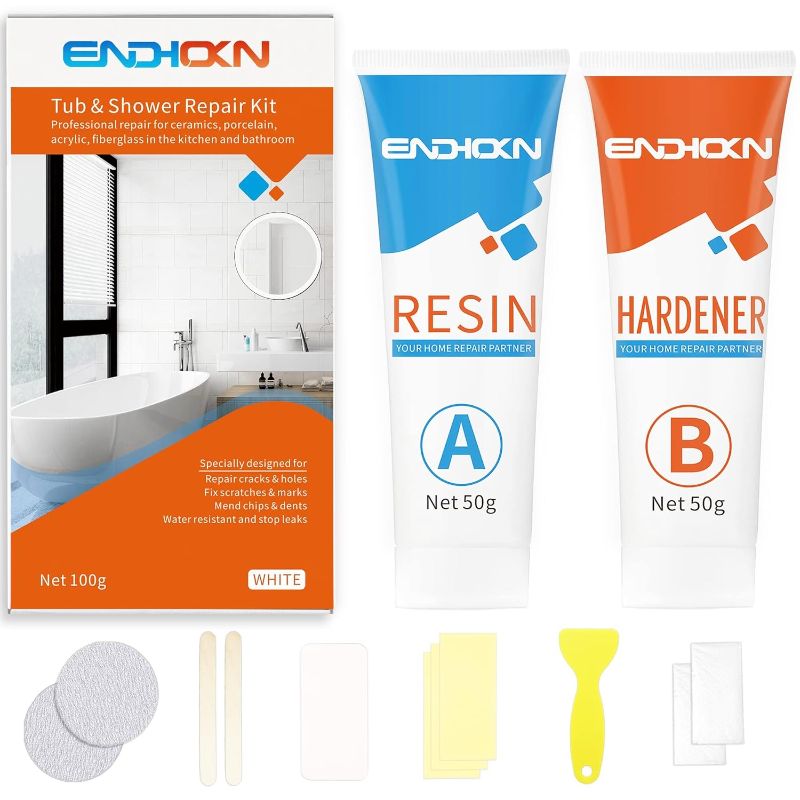 Photo 1 of Bath Repair Kit White, Endhokn Enamel, Porcelain, Acrylic, Fiberglass, Ceramic Sink, Tub Tile Toilet Shower Kit & Tray & Chip & Pedestal Crack Hole Scratches Repair