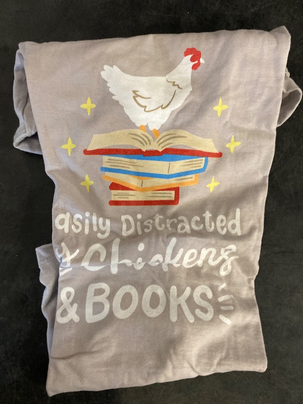 Photo 1 of (XS) Easily Distracted By Chickens And Books Chicken Book Lover T-Shirt