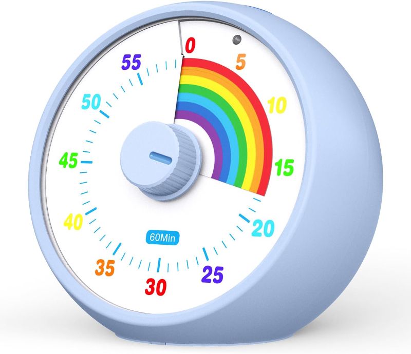 Photo 1 of Visual Timer for Kids, 60-Minute Countdown Timer for Classroom Office Kitchen, Desk Timer Kids Time Management Tools with Silent Operation, Pomodoro Time Rainbow Pattern (Aquamarine)
