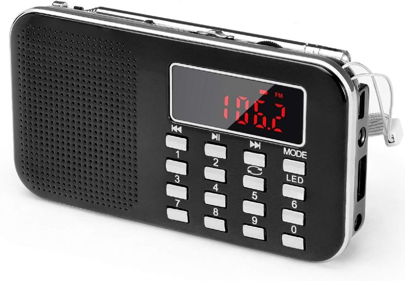 Photo 1 of Mini Portable Radio AM FM Pocket Radio with MP3, LED Flashlight, Digital Radio Speaker Support Micro SD/TF Card/USB, Auto Scan Save, 1200mAh Rechargeable Battery Operated
