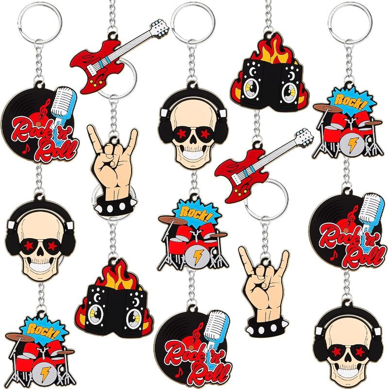 Photo 1 of 30 Pcs Rock and Roll Keychain Rock Star Silicone Key Ring Rock and Roll Party Favors Rock Themed Party Keychain Pendant Piñata Stuffers for Kids Girls Boys Souvenirs Birthday Party Goodie Bag