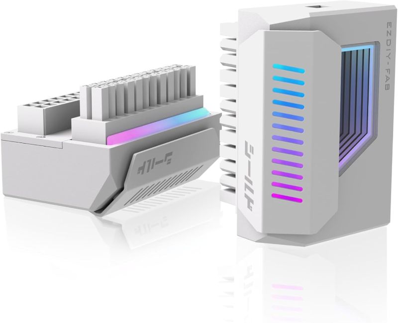 Photo 1 of EZDIY-FAB Shield 24-Pin Angle Adapter with Infinity Mirror ARGB Light,ATX 24 Pin Power Connector, 5V 3pin ARGB Sync-180 Degree-White-1 Pack