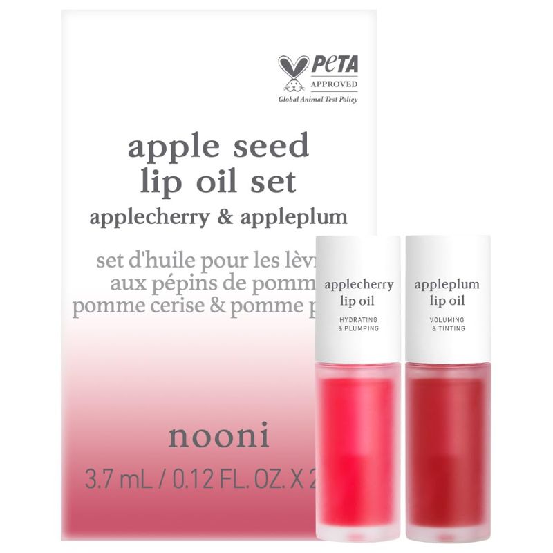 Photo 1 of NOONI Korean Vegan Appleseed Lip Oil Set - Applecherry & Appleplum | Long-Lasting, Moisturizing, Plumping, Revitalizing for Dry Lips, Waterproof, No Peel Off, Mother's Day, 0.12 FL Oz x 2ea