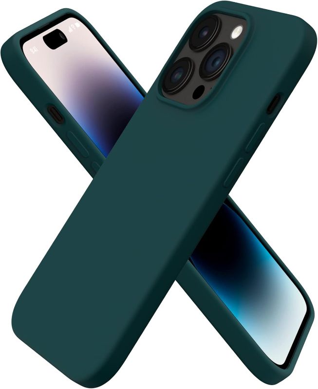 Photo 1 of ORNARTO Compatible with iPhone 14 Pro Case 6.1, Slim Liquid Silicone 3 Layers Full Covered Soft Gel Rubber Phone Case Protective Cover with Microfiber Lining 6.1 inch-Olive Green