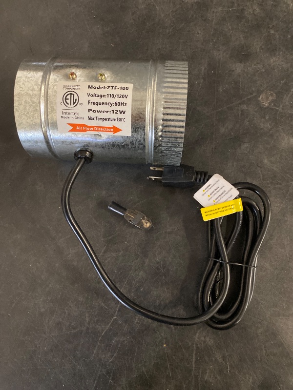 Photo 1 of iPower 4 Inch Inline Duct Fan 100 CFM Booster Exhaust Fan with Low Noise for HVAC Ventilation in Attic, Bathroom, Basemen and Kitchen, 5.5' Grounded Power Cord Included, Silver