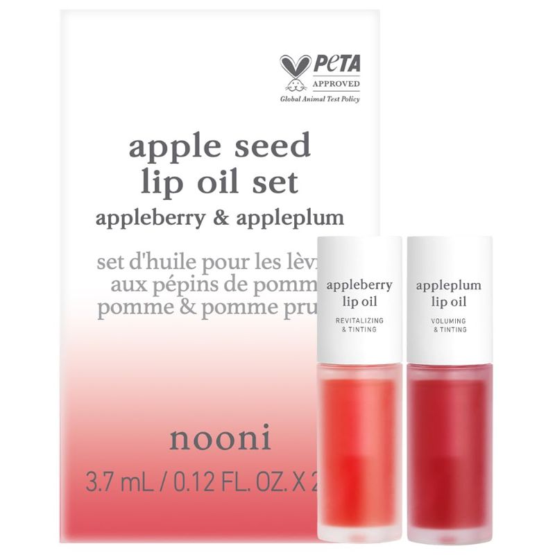 Photo 1 of NOONI Korean Vegan Appleseed Lip Oil Set - Appleberry & Appleplum | Long-Lasting, Moisturizing, Plumping, Revitalizing for Dry Lips, Waterproof, No Peel Off, Mother's Day, 0.12 FL Oz x 2ea