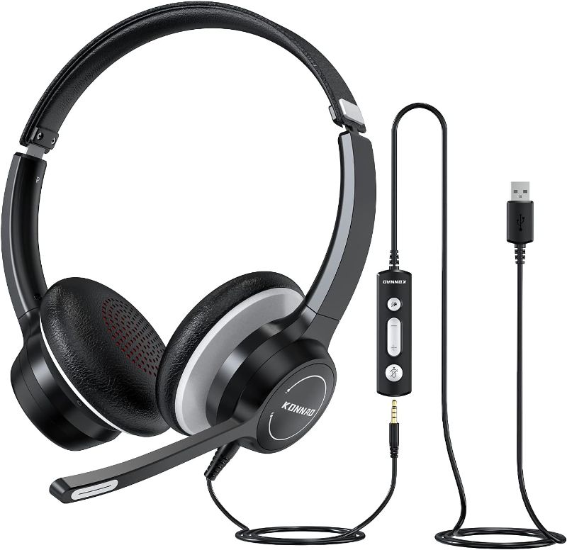 Photo 1 of USB Headset with Microphone, 3.5mm Wired Computer Headsets with Noise Cancelling Microphone, Stereo Headphones with MIC for PC, in Line Controls, Work Headset for Skype Zoom Tablet Laptop