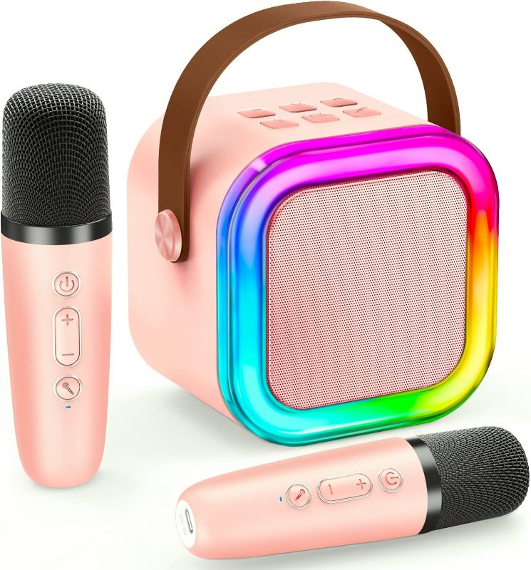 Photo 1 of IROO Mini Karaoke Machine for Kids, 2025 Popular Birthday Gifts Toys for Girls Boys Age 3-12+, Portable Bluetooth Speaker with 2 Wireless Mics, Karafun Premium Song Family Home Party(Pinkcolor)