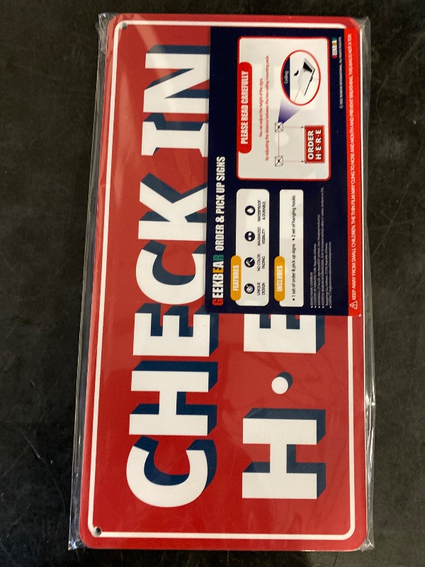 Photo 1 of GEEKBEAR Check In Here/Check Out Here Sign (Red, 2 Pack) - Hanging from Ceiling - 12 x 6 in