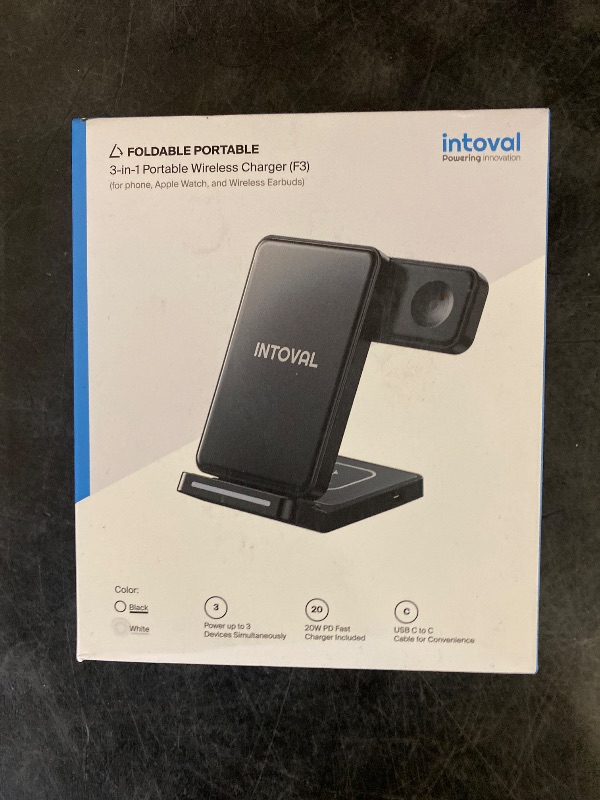 Photo 1 of Wireless Charging Station, Intoval 3-in-1 Foldable Stand for iPhone 16 Pro/16/15 Pro/15/14 Pro/14/13 Max/Plus, Apple Watch 9/8/7/Ultra 2, Airpods, Fast Charging Dock for Multiple Devices (F3,White)