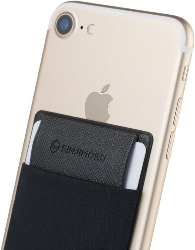 Photo 1 of Sinjimoru Secure Card Holder for Back of Phone, Stretchy Fabric Cell Phone Wallet Stick On Credit Card Case for iPhone & Android. Sinji Pouch Flap Grey