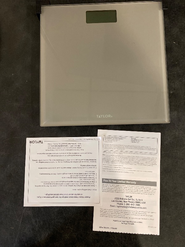 Photo 1 of Taylor Digital Scales for Body Weight, Highly Accurate 350 LB Capacity Bathroom Scale, 11.0 x 11.0 Inch Durable Glass Platform, Battery Powered, Easy to Read, Gray