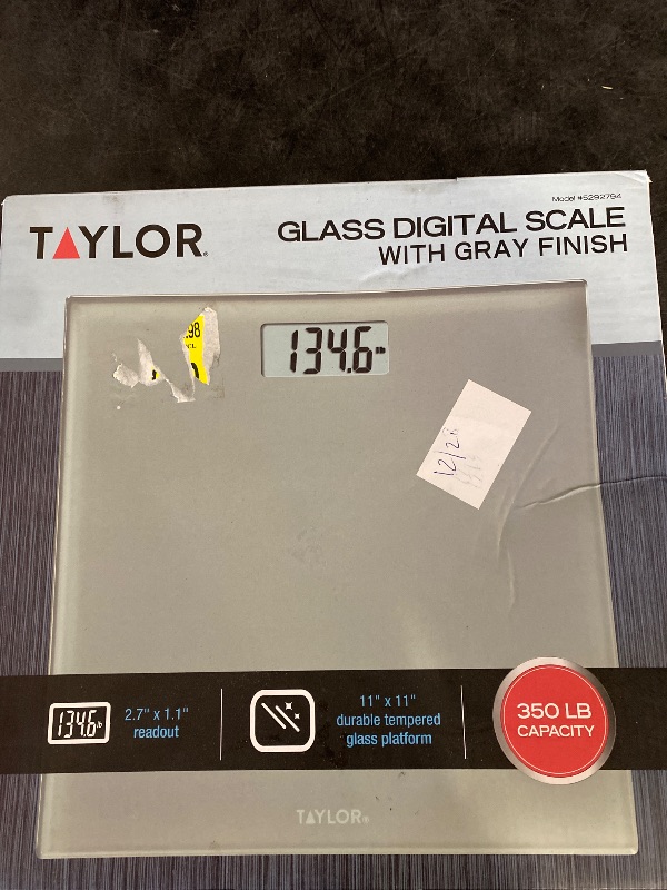 Photo 1 of Taylor Digital Scales for Body Weight, Highly Accurate 350 LB Capacity Bathroom Scale, 11.0 x 11.0 Inch Durable Glass Platform, Battery Powered, Easy to Read, Gray