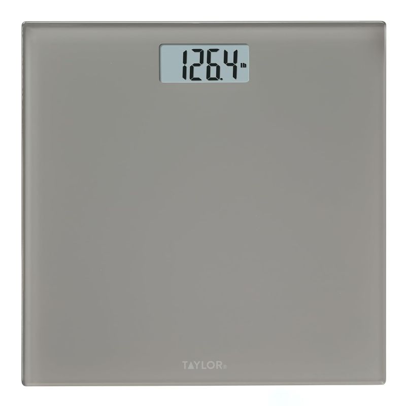 Photo 1 of Taylor Digital Scales for Body Weight, Highly Accurate 350 LB Capacity Bathroom Scale, 11.0 x 11.0 Inch Durable Glass Platform, Battery Powered, Easy to Read, Gray