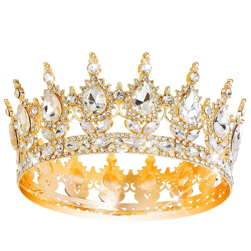 Photo 1 of Queen Crown Rhinestone Wedding Crowns and Tiaras for Women Costume Party Hair Accessories Princess Birthday Crown Crystal Bridal Crown (Gold White Crown)