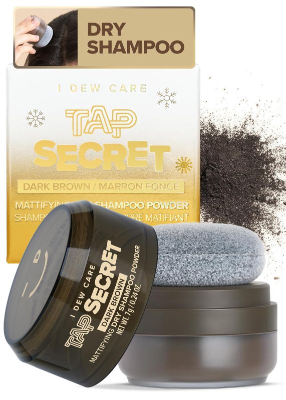 Photo 1 of I DEW CARE Biotin Clarifying Dry Shampoo - Tap Secret Dark Brown Limited Edition | Strengthening & Volumizing, Powder Type, Refillable, Travel size, Non-aerosol, Mother's Day, 0.24 Oz