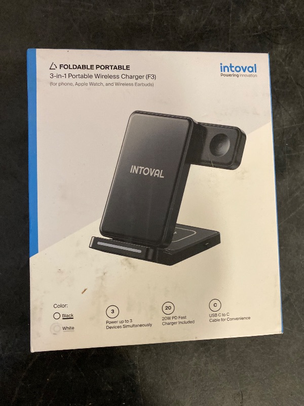 Photo 1 of Wireless Charging Station, Intoval 3-in-1 Foldable Stand for iPhone 16 Pro/16/15 Pro/15/14 Pro/14/13 Max/Plus, Apple Watch 9/8/7/Ultra 2, Airpods, Fast Charging Dock for Multiple Devices (F3,White)