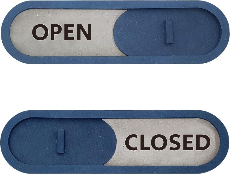 Photo 1 of GEEKBEAR Open Closed Slider Sign (Blue) - Privacy Slide Door Indicator with Clear Bold Text - Open Closed Sign for Business Storefront Window, Office, Store, Private Studio and Clinics