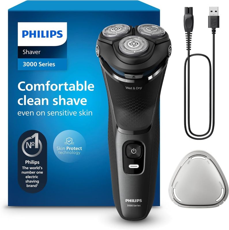 Photo 1 of Philips Shaver for Men Series 3000 Rechargeable Wet/Dry Mens Electric Shavers Electric Razor for Men- Modern Steel Metallic
