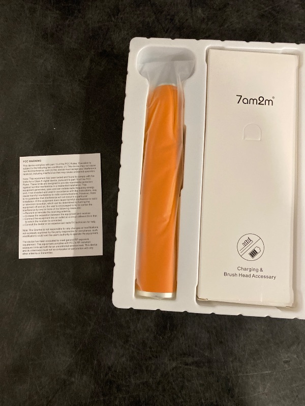 Photo 1 of 7AM2M Sonic Electric Toothbrush with 6 Brush Heads for Adults and Kids, One Charge for 90 Days, Wireless Fast Charge, 5 Modes with 2 Minutes Built in Smart Timer, Electric Toothbrushes(Orange)