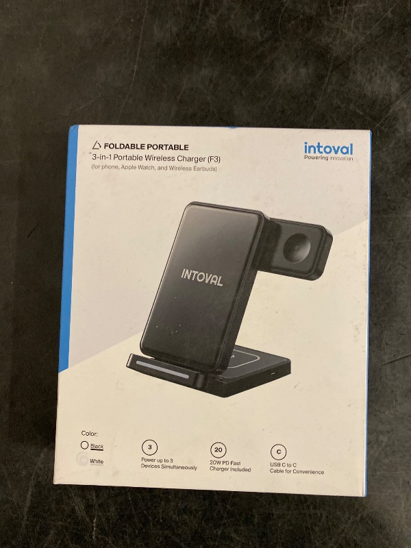 Photo 1 of Wireless Charging Station, Intoval 3-in-1 Foldable Stand for iPhone 16 Pro/16/15 Pro/15/14 Pro/14/13 Max/Plus, Apple Watch 9/8/7/Ultra 2, Airpods, Fast Charging Dock for Multiple Devices (F3,White)