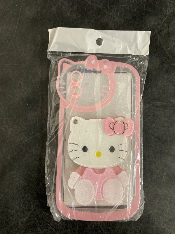 Photo 1 of Cute Cartoon Case for iPhone 12 6.1 inch, 3D Bow Kawaii Glitter Cartoon Cat Case with Face Makeup Mirror for Women Girls Soft Silicone Clear Protective Phone Case for iPhone 12, Pink