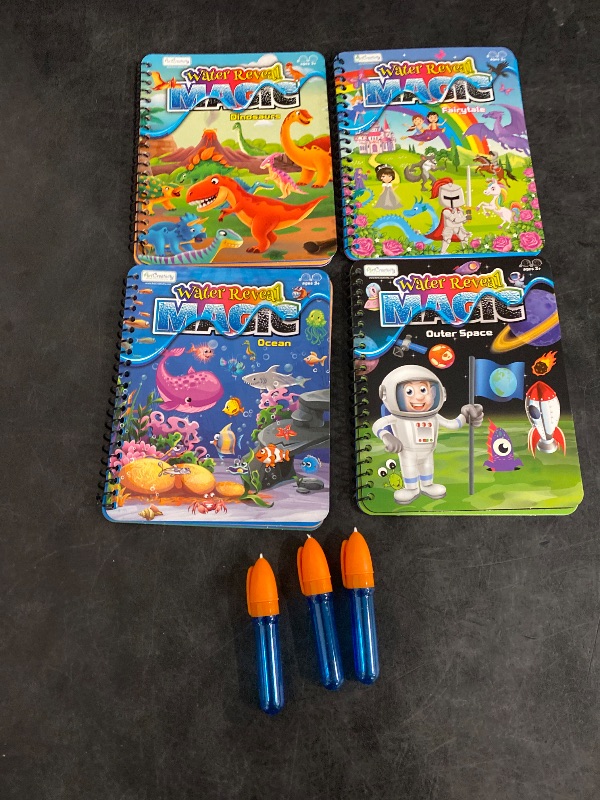 Photo 1 of ArtCreativity 4 Pack Magic Water Coloring Books for Toddlers, Reusable Magic Water Pen Coloring Books for Kids - Mess Free Water Art Book for Toddlers - Travel Activity Toys, No-Mess Coloring
